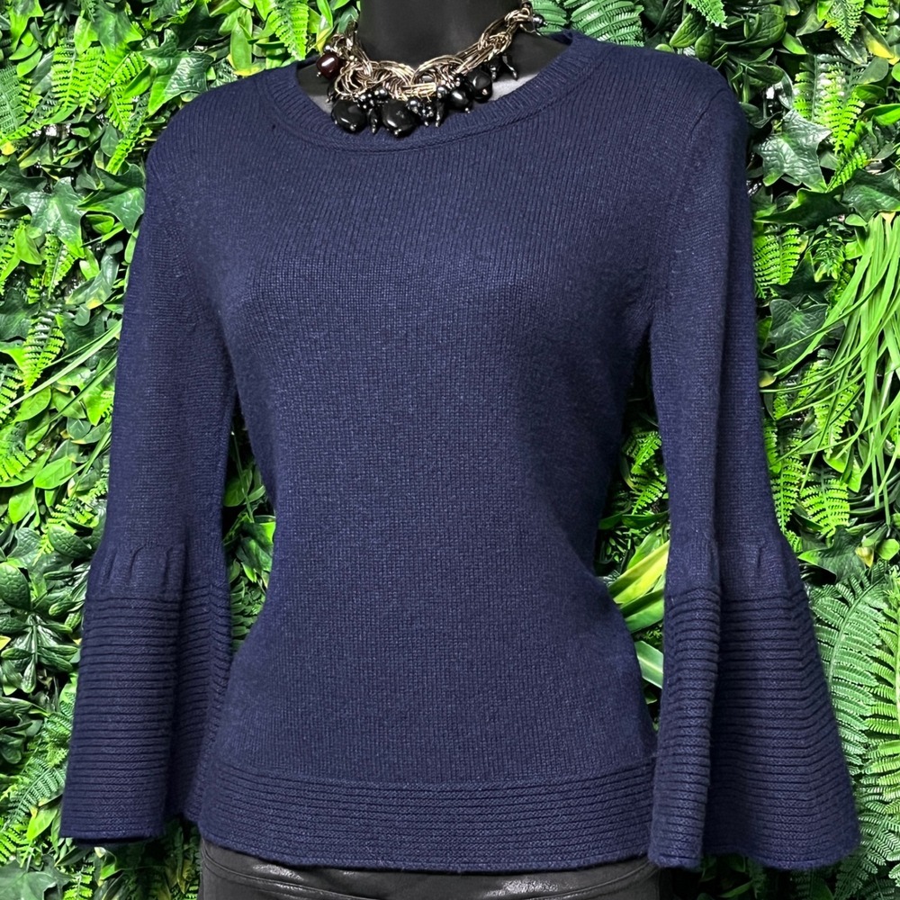 Banana Republic Sweater XS‎ Blue Merino Cashmere Bell Sleeve Italian Yarn 4003